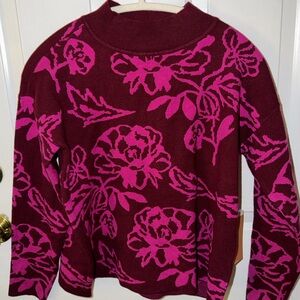Cyrus Floral Cowl Neck Sweater - Burgundy and Pink